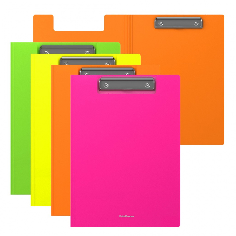 Папка-планшет пластиковая ErichKrause® Matt Neon, A4, ассорти (в пакете по 4 шт.)