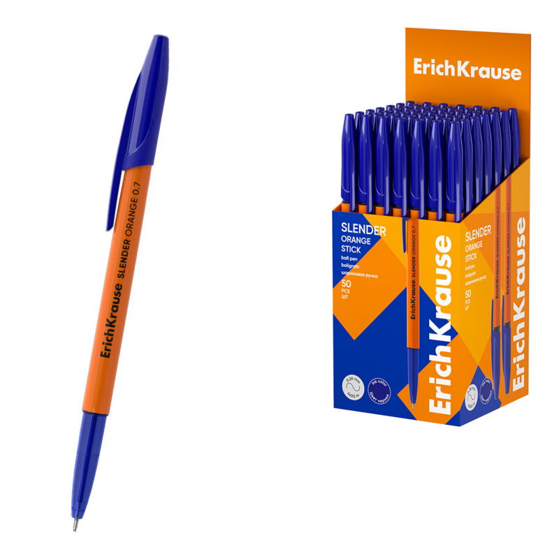 Ручка шариковая ErichKrause Slender Stick Orange 0.7, Super Glide Technology, цвет чернил синий (в к Ручка шариковая ErichKrause Slender Stick Orange 0.7, Super Glide Technology, цвет чернил синий (в к