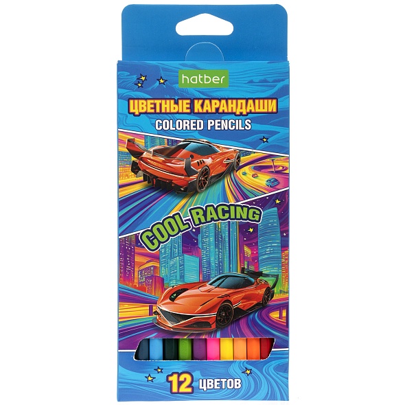 Карандаши цветные "ECO" 12 цв. КУЛ РЭЙСИНГ  заточен. в карт. короб. с европодвесом