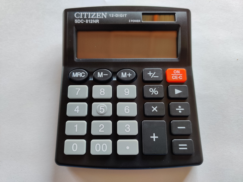 Калькулятор настольный Citizen SDC-812NR, 12 разрядов, двойное питание, 102*124*25мм, черный