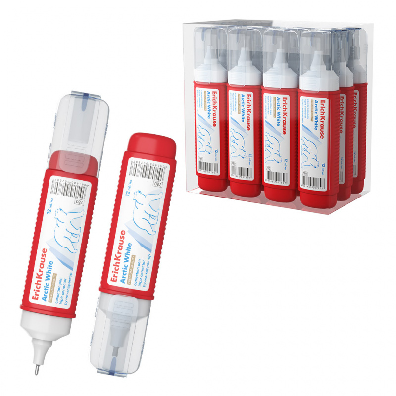 Ручка-корректор ErichKrause® Arctic white, 12мл (в пластиковой коробке по 12 шт.)