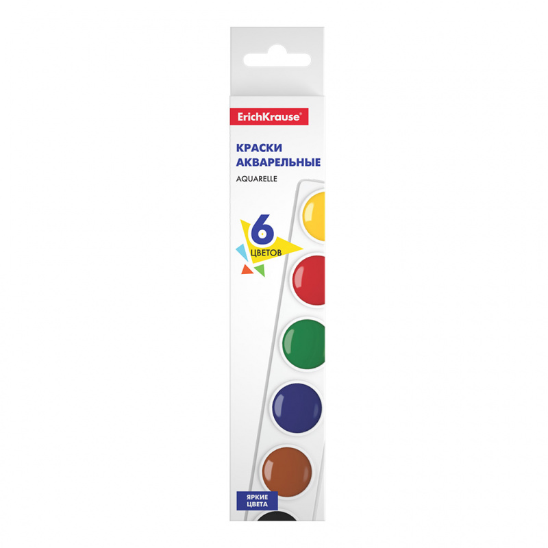 Краски акварельные ErichKrause® Basic 6 цветов (картон с европодвесом)