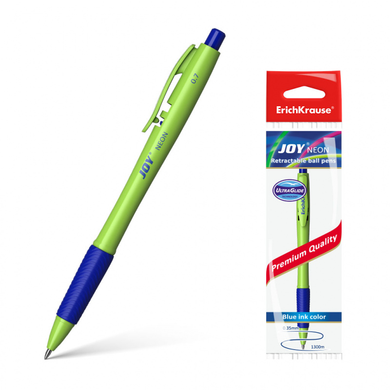 Ручка шариковая автоматическая ErichKrause® JOY® Neon, Ultra Glide Technology, цвет чернил синий (в Ручка шариковая автоматическая ErichKrause® JOY® Neon, Ultra Glide Technology, цвет чернил синий (в