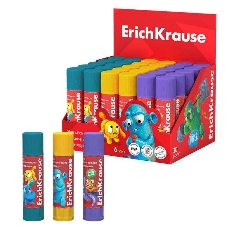 Клей-карандаш ErichKrause EasyStick Jolly Friends, 6г (в коробке-дисплее по 30 шт.) Клей-карандаш ErichKrause EasyStick Jolly Friends, 6г (в коробке-дисплее по 30 шт.)