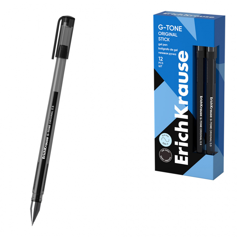 Ручка гелевая ErichKrause G-Tone Stick Original 0.5, цвет чернил черный (в коробке по 12 шт.) Ручка гелевая ErichKrause G-Tone Stick Original 0.5, цвет чернил черный (в коробке по 12 шт.)