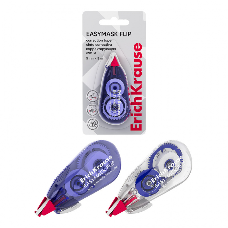 Корректирующая лента ErichKrause EasyMask Flip, 5мм х 5м, ассорти (в блистере по 1 шт.) Корректирующая лента ErichKrause EasyMask Flip, 5мм х 5м, ассорти (в блистере по 1 шт.)