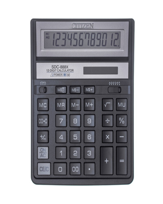 Калькулятор настольный Citizen SDC-888XBK, 12 разр., двойное питание, 158*203*31мм, черный