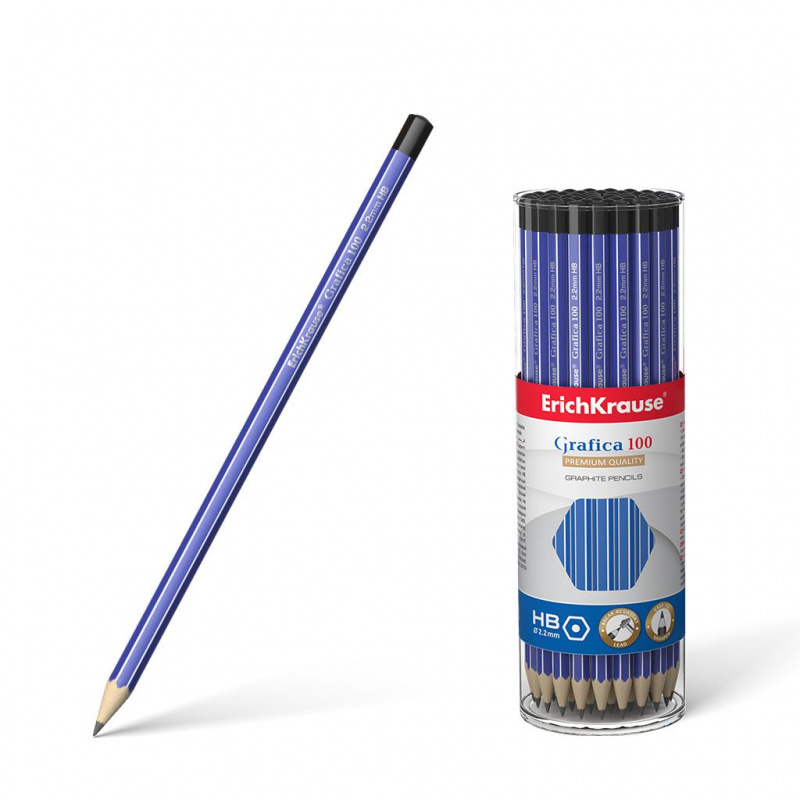 Чернографитный шестигранный карандаш ErichKrause® Grafica 100 HB (в тубусе по 42шт.)
