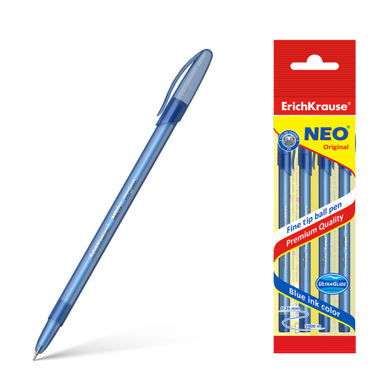 Ручка шариковая ErichKrause® Neo® Original, цвет чернил синий (в пакете по 4 шт.) Ручка шариковая ErichKrause® Neo® Original, цвет чернил синий (в пакете по 4 шт.)