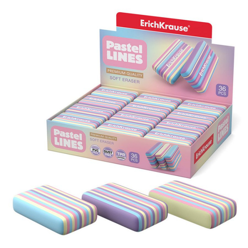Ластик ErichKrause Pastel Lines (в коробке 36 шт.) Ластик ErichKrause Pastel Lines (в коробке 36 шт.)