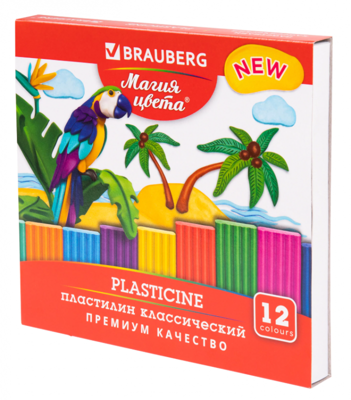 Пластилин классический BRAUBERG "МАГИЯ ЦВЕТА NEW", 12 цветов 240 грамм, стек, ВЫСШЕЕ КАЧЕСТВО,106426