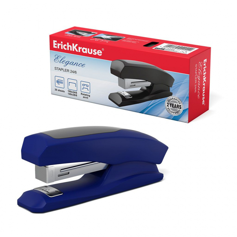 Степлер №24/6 ErichKrause® Elegance Half-strip до 30 листов, ассорти (в коробке по 1 шт.)