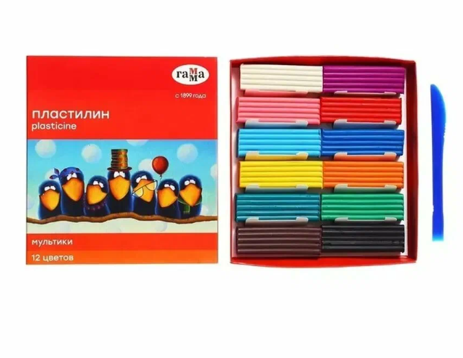 Пластилин МУЛЬТИКИ, 12цв, 240гр, со ст., 280018