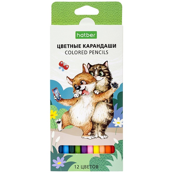 Карандаши цветные "ECO" 12 цв. Пэтс стори  с заточ.  в карт.короб. с европодвесом
