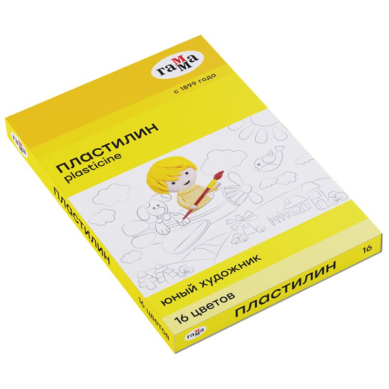 Пластилин Гамма "Юный художник", 16 цветов, 224г, со стеком, картон. упаковка