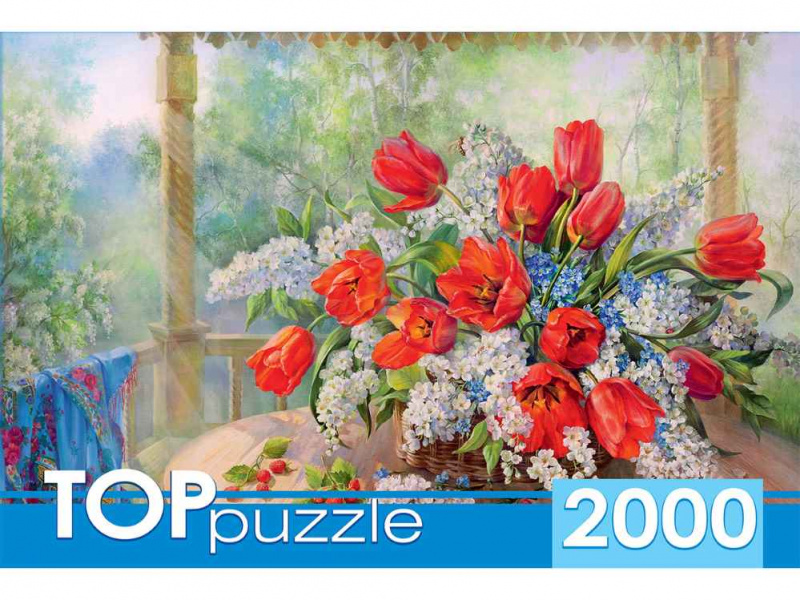 TOPpuzzle. ПАЗЛЫ 2000 элементов. РУКТП2000-1592 Русская коллекция. О.Дандорф. Тюльпаны с черёмухой