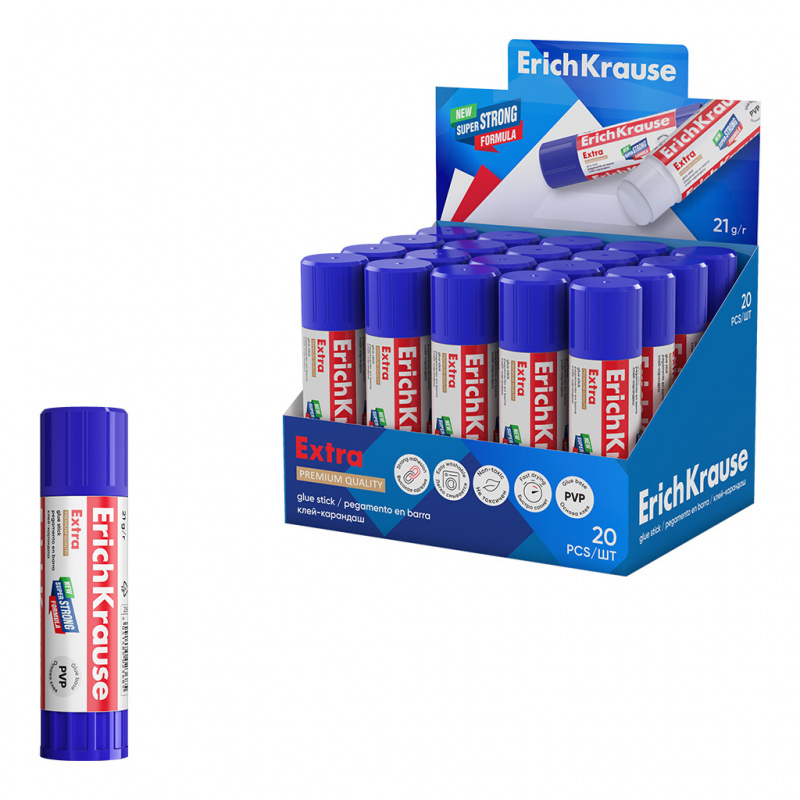 Клей-карандаш ErichKrause® Extra, 21г (в коробке-дисплее по 20 шт.) Клей-карандаш ErichKrause® Extra, 21г (в коробке-дисплее по 20 шт.)