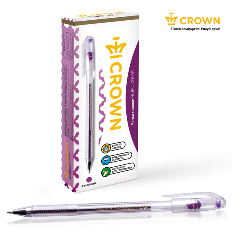 Ручка гелевая Crown "Hi-Jell Color" фиолетовая, 0,7мм Ручка гелевая Crown "Hi-Jell Color" фиолетовая, 0,7мм