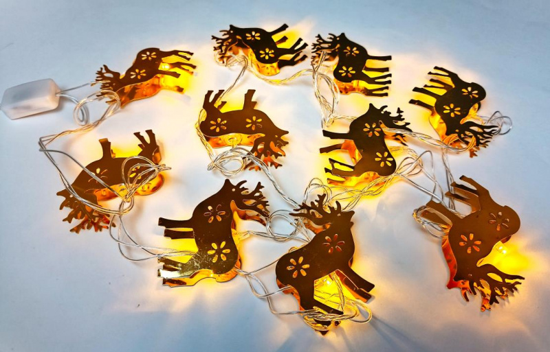 Гирлянда светодиодная золотая "Олень", LED, 10 ламп, 2,5 см