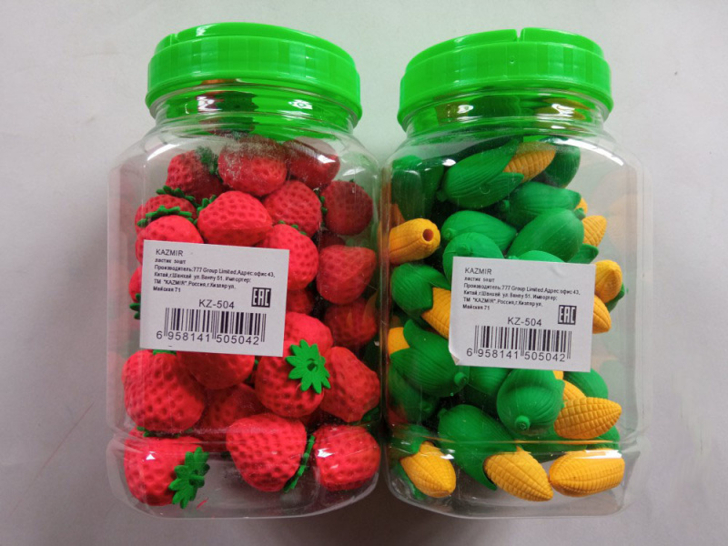 Ластик КЛУБНИКА, ТЫКВА и КУКУРУЗА в банке 50 шт.КZ-504