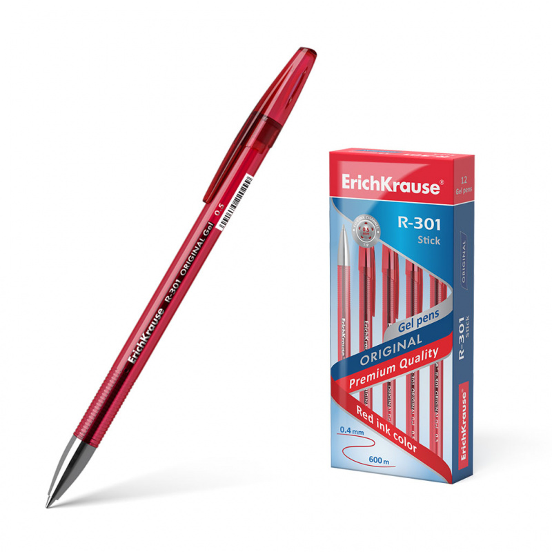 Ручка гелевая ErichKrause® R-301 Original Gel Stick 0.5, цвет чернил красный (в коробке по 12 шт.) Ручка гелевая ErichKrause® R-301 Original Gel Stick 0.5, цвет чернил красный (в коробке по 12 шт.)