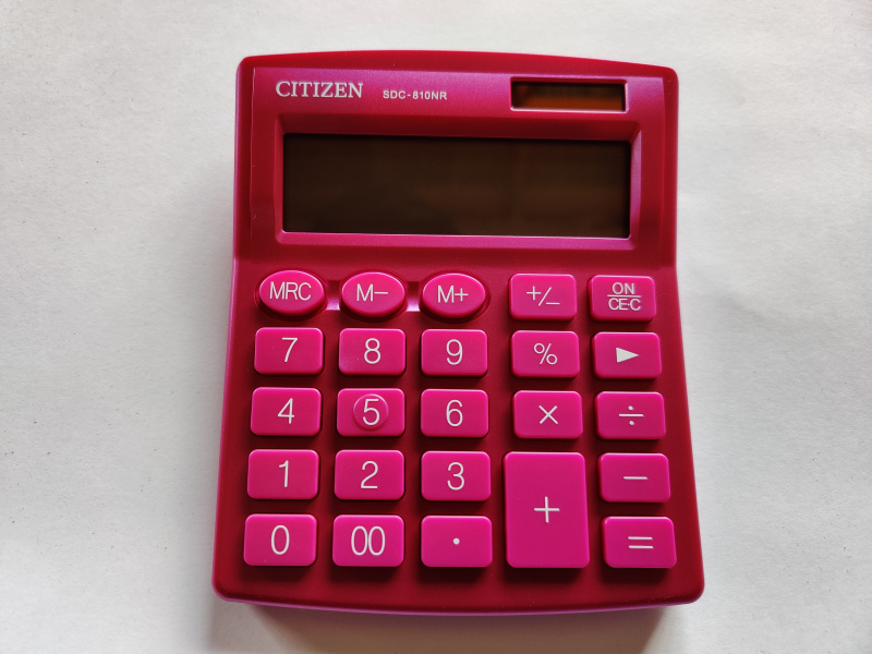 Калькулятор настольный Citizen SDC-810NR-PK, 10 разрядов, двойное питание, 102*124*25мм, розовый
