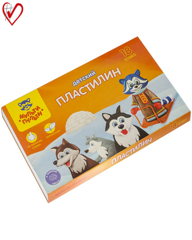 Пластилин Мульти-Пульти "Енот на Аляске", 18 цветов, 270г, со стеком, картон ДП_10237