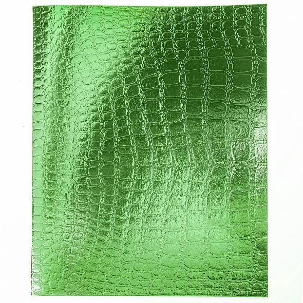 Тетрадь 48л А5ф клетка на скобе Обл. Бумвинил METALLIC тиснение CROCO Зеленый