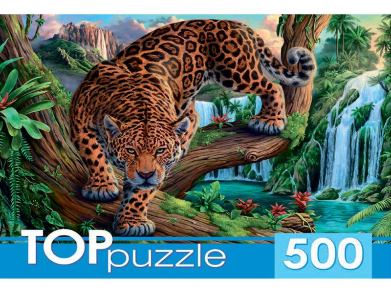 TOPpuzzle. ПАЗЛЫ 500 элементов. ХТП500-6813 Леопард у водопада