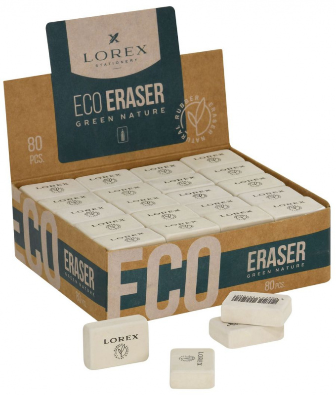 Ластик LOREX ECO GREEN NATURE натуральный каучук 26х19х8 мм прямоуг. белый мягкий индив.штрих-код Ластик LOREX ECO GREEN NATURE натуральный каучук 26х19х8 мм прямоуг. белый мягкий индив.штрих-код