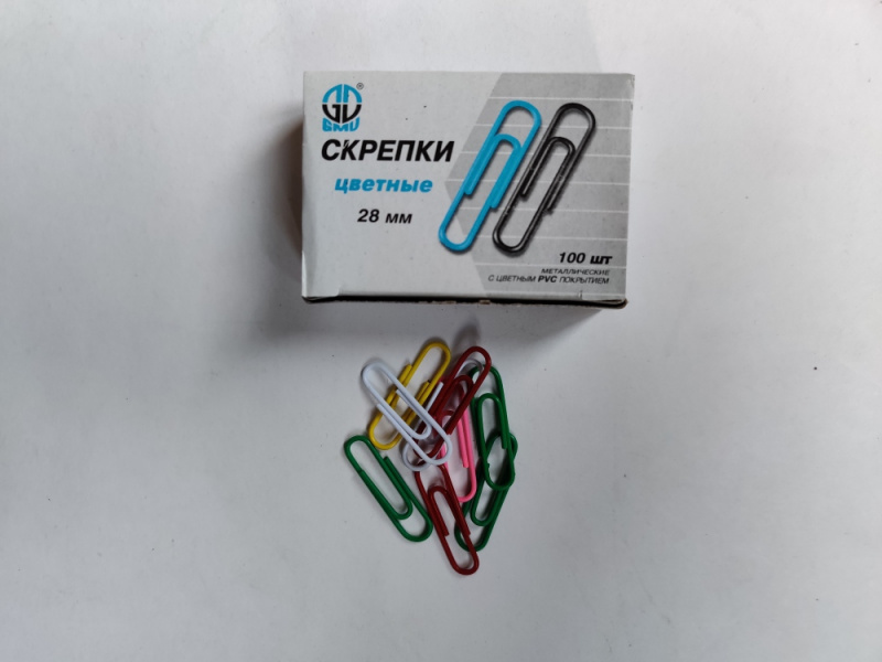 Скрепки GMV металл. цветные 28мм (10х100шт)