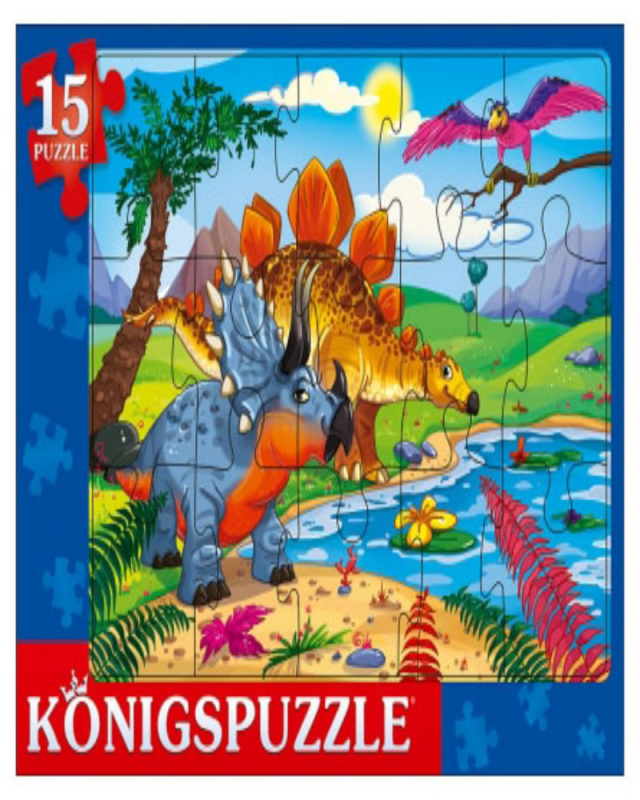 Konigspuzzle. ПАЗЛ-РАМКА 15 элементов. ДРЕВНИЕ ДИНОЗАВРЫ (Арт. ПК15-7840)