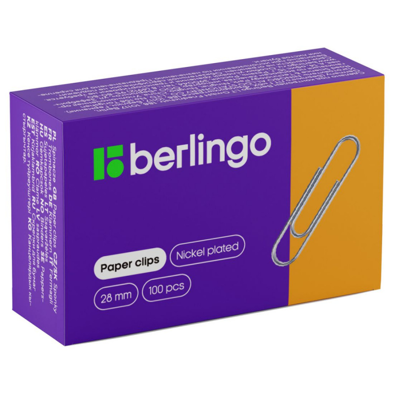 Скрепки 28мм, Berlingo, 100шт., никелированные, карт. упак. BK2511 Скрепки 28мм, Berlingo, 100шт., никелированные, карт. упак. BK2511
