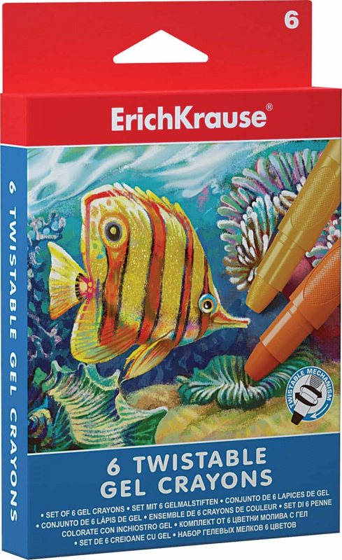 Гелевые мелки Twistable 6цв ErichKrause/короб с европодвесом