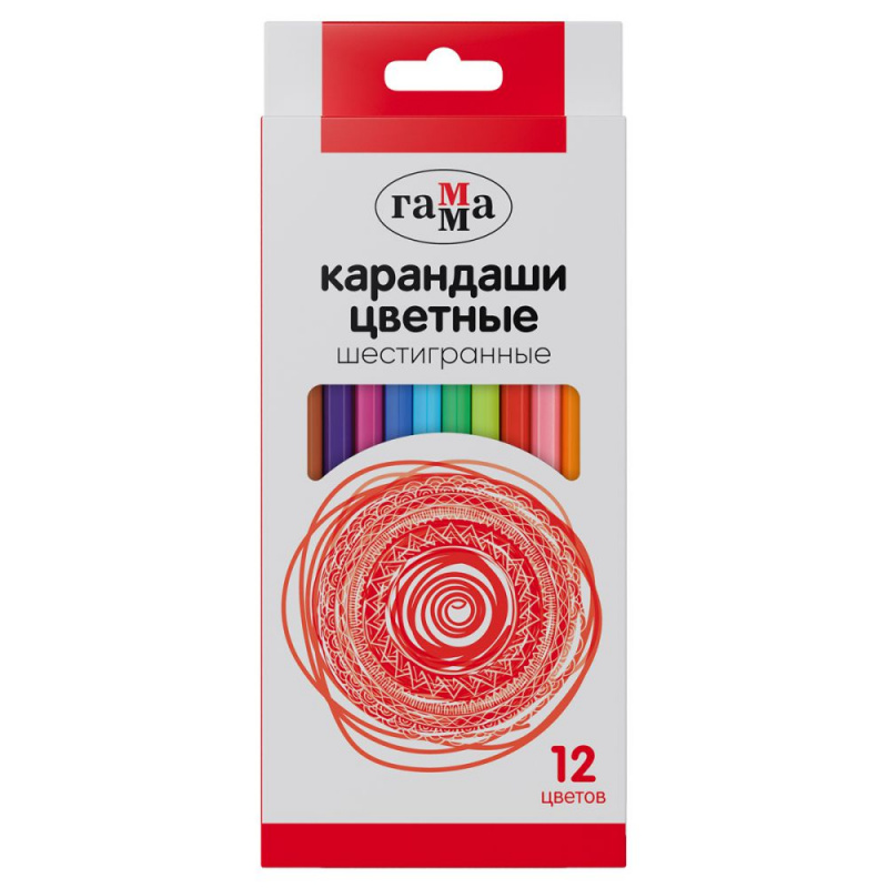 Карандаши цветные Гамма, 12цв., шестигранные, заточен., картон. упаковка, европодвес 2001244_12
