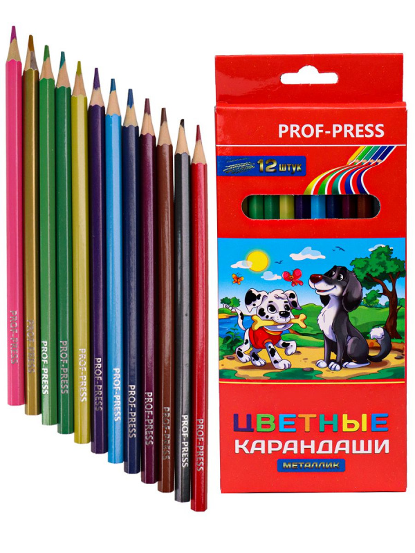 Карандаши цветные, набор,гексаг., металик, 12цв. МИЛЫЕ СОБАЧКИ (КЦ-7568) гриф.d=2,8мм, в к/к, кр 12