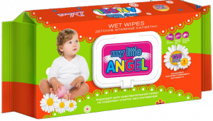 Влажные салфетки 120шт My little ANGEL ромашка и витамин Е оранжевые/ 16шт. в кор