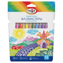 Фломастеры Гамма "Классические", 12цв., смываемые, картон. упак., европодвес