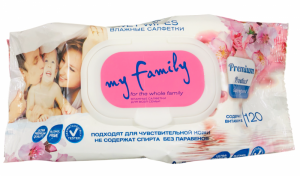 Влажные салфетки 120шт Делюкс My Family с витамином Е/16шт в кор.